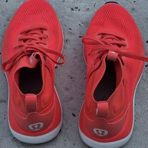 lululemon athletica Bright Coral/Red Knit Running Sneakers